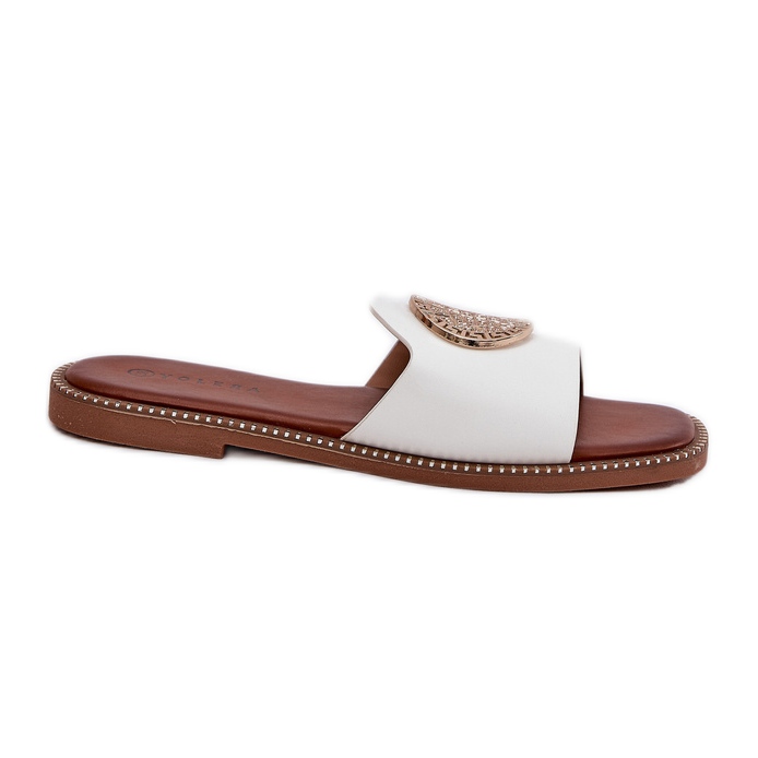 Flip de cuero de cuero ecológico chanclas con una decoración blanca blanco