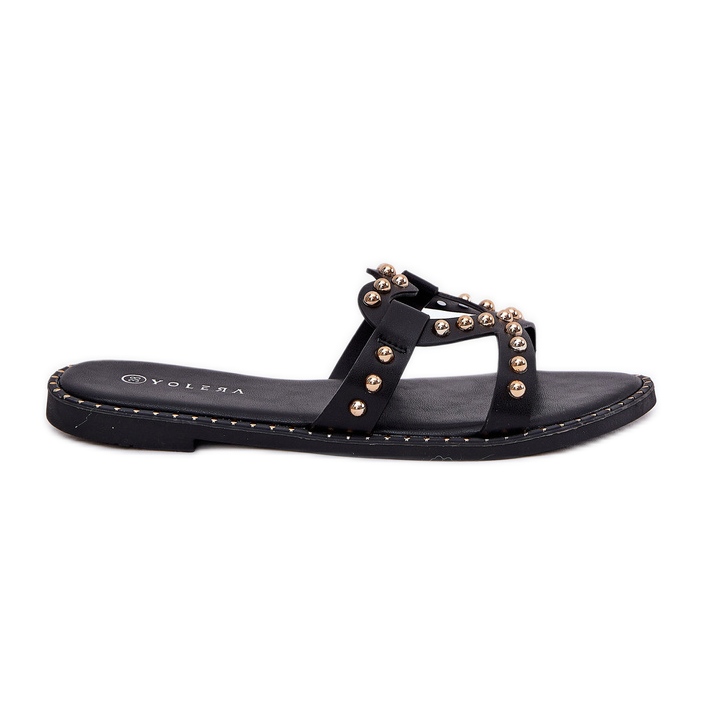 Chanclas negras de mujeres planas decoradas negro