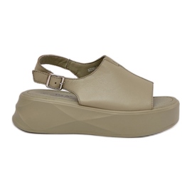S.Barski Sandalias de cuero para mujeres en la plataforma verde D&amp;A SJ2301-2