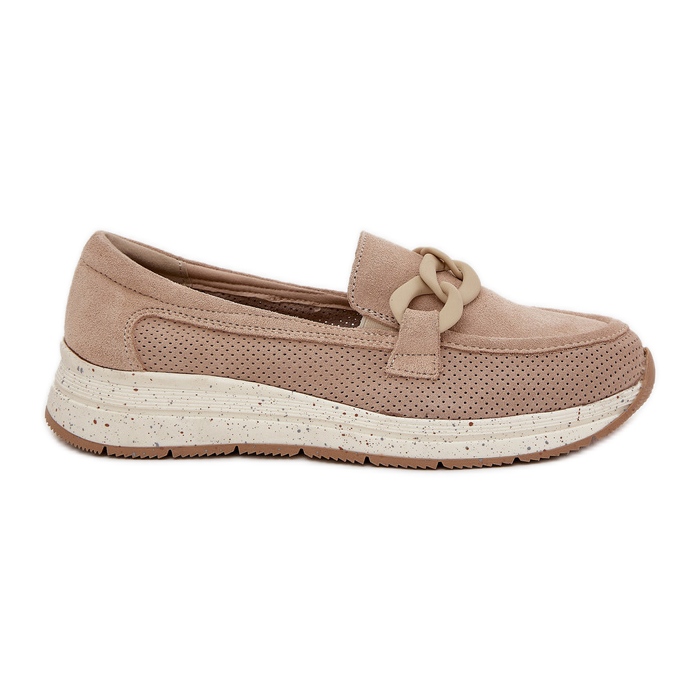 S.Barski Mocasines de gamuza en la plataforma con D&amp;A TW552 Beige Chain