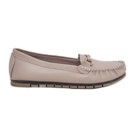 S.Barski Mocasines de cuero plano con un adorno de S. Barski LR51-547 beige