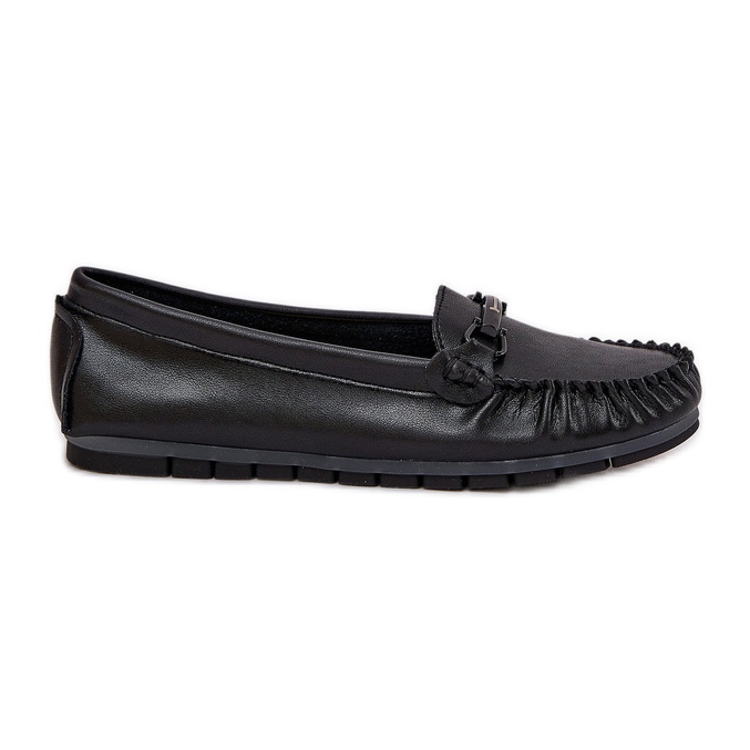S.Barski Mocasines de cuero plano con un adorno de S. Barski LR51-547 Negro