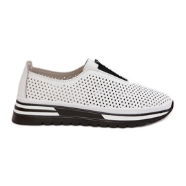 S.Barski Zapatos de mujer atacados hechos de cuero natural S. Barski LR51-672 White blanco