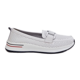 S.Barski Mocasines de cuero para mujeres en la plataforma S. Barski LR51-556 White blanco