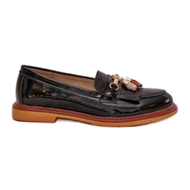 S.Barski Cuero pintado elegante mocasines de tacón plano S. Barski LR51-768A Negro