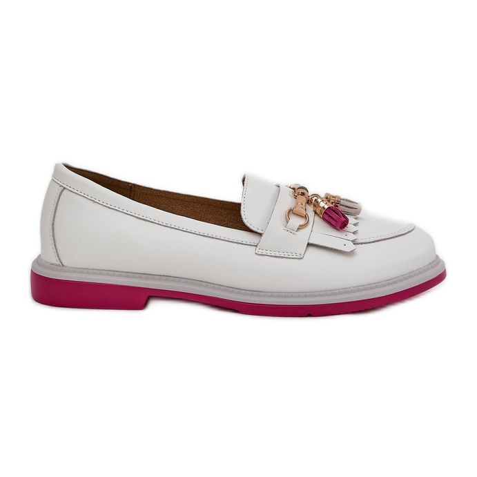 S.Barski Cuero elegante mocasines de tacón plano S. Barski LR51-768 White blanco