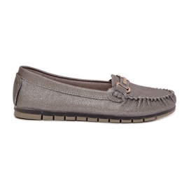 S.Barski Mocasador plano de brillo hechos de D&amp;A LR51-546 de cuero natural LR51-546 plata
