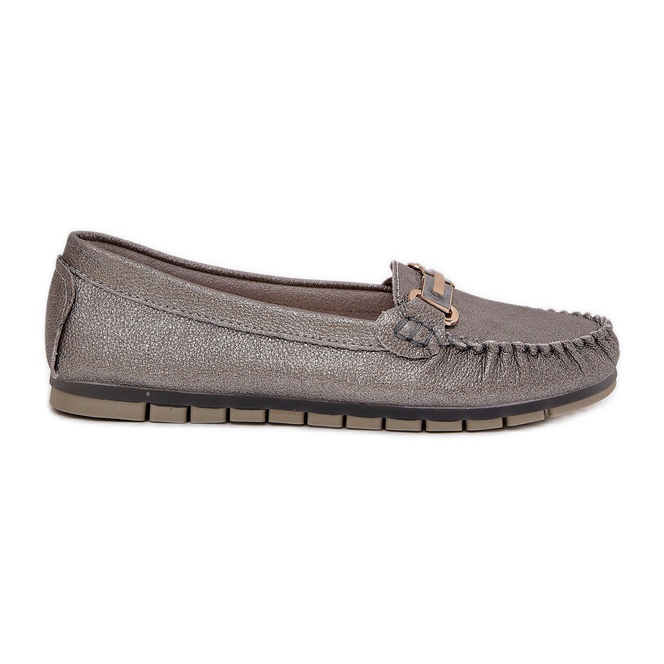 S.Barski Mocasador plano de brillo hechos de D&amp;A LR51-546 de cuero natural LR51-546 plata