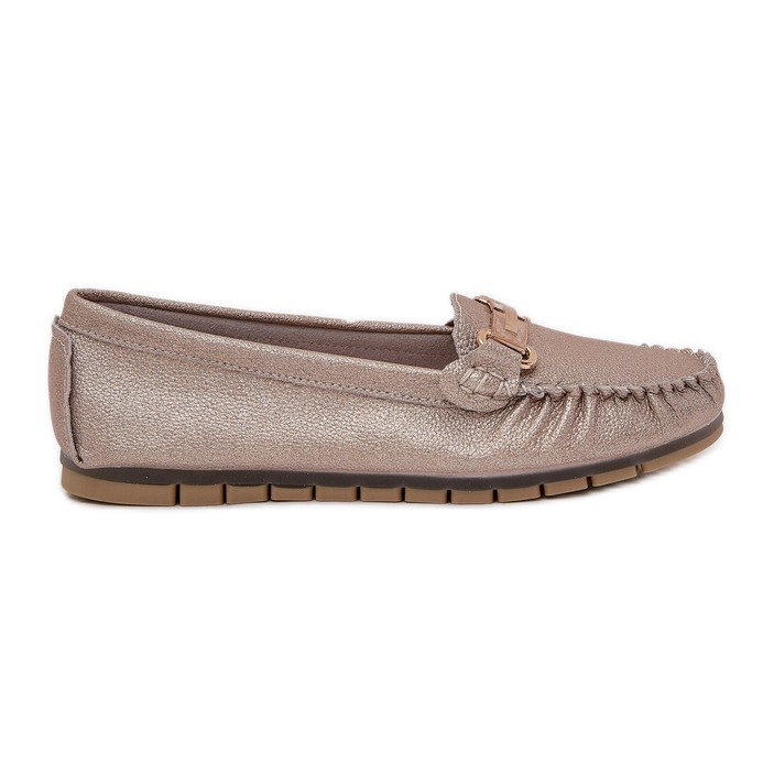 S.Barski Mocasador plano de brillo hechos de D&amp;A LR51-546 Zloty de cuero natural dorado