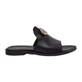 Elegantes chanclas para mujeres de cuero con decoración Zazoo 3008 Negro