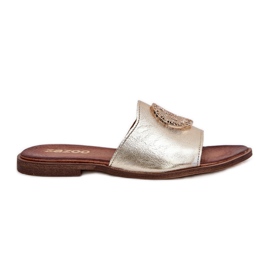 Zazoo 2938 Flip de cuero de cazón plano con adornos dorados