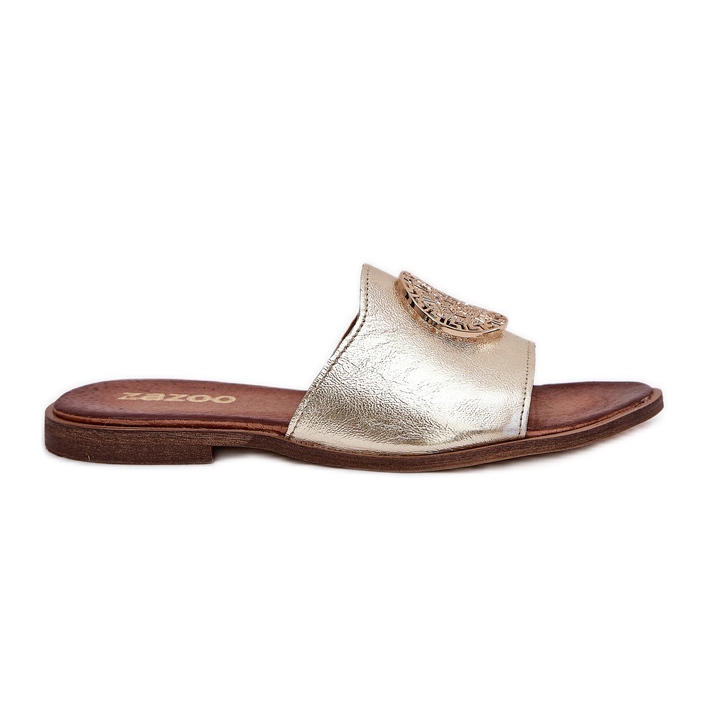 Zazoo 2938 Flip de cuero de cazón plano con adornos dorados