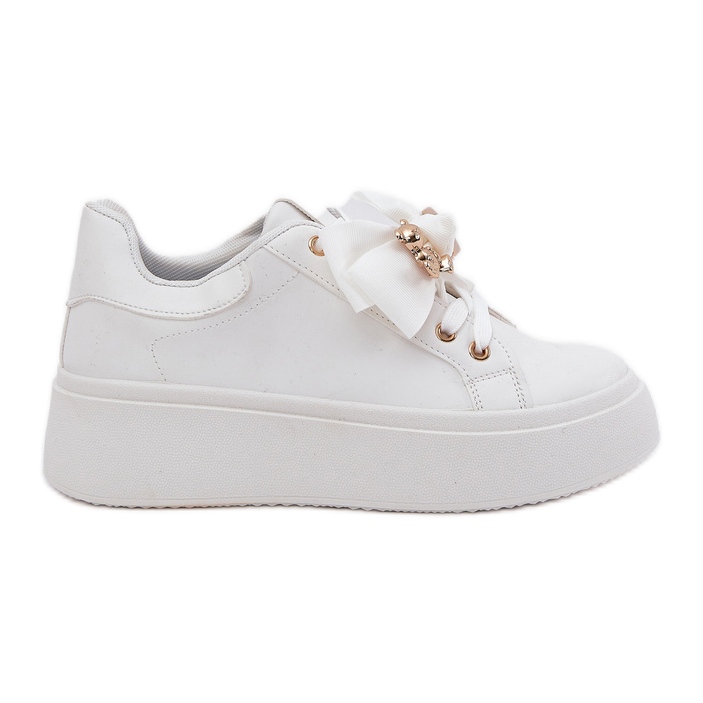 Zapatillas de deporte para mujeres con arco y un broche con un oso de peluche blanco Zapatillas de deporte para mujeres con arco y un broche con un oso de peluche blanco