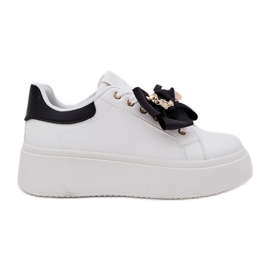 Zapatillas de deporte para mujeres con arco y un broche con un oso de peluche blanco y blanco