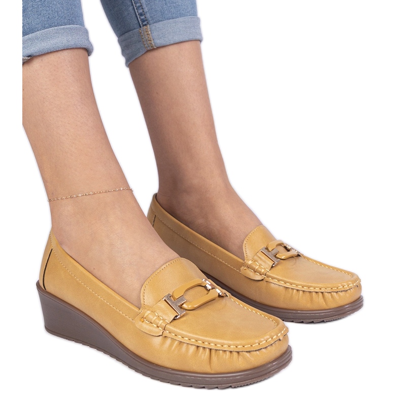 Jółne mocasines para mujeres en cuñas con eco -leather amarillo Jółne mocasines para mujeres en cuñas con eco -leather amarillo