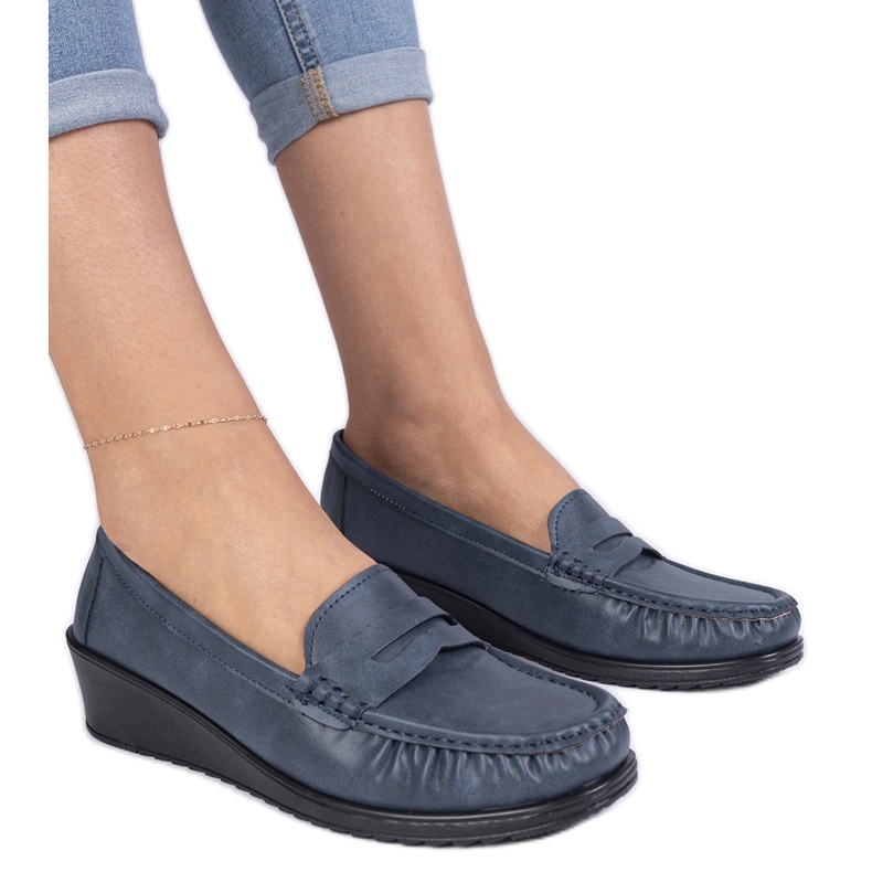 Mocasines de cuña de mujeres marina azul