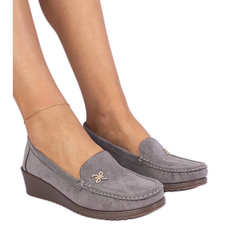 Mocasines de mujer gris para una cuña de Ecozamsz