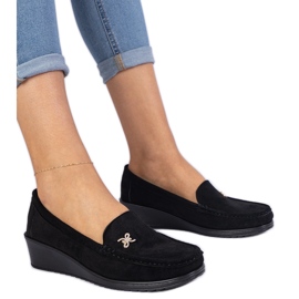 Mocasines de mujeres negras para una cuña de Ekozamsz negro