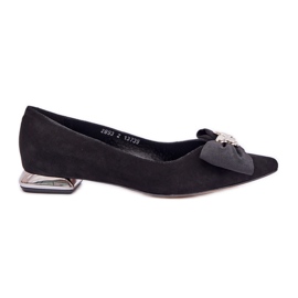Elegantes bailarinas femeninas de gamuza con Laura Messi 2893 Black Bow negro