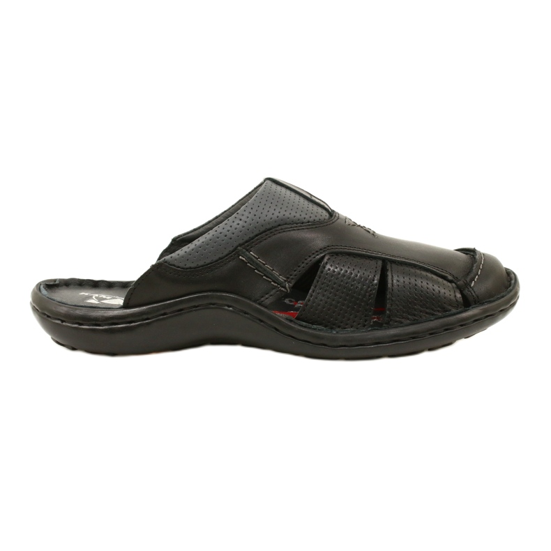 Kampol Chanclas de piel para hombre 224KAM, negro