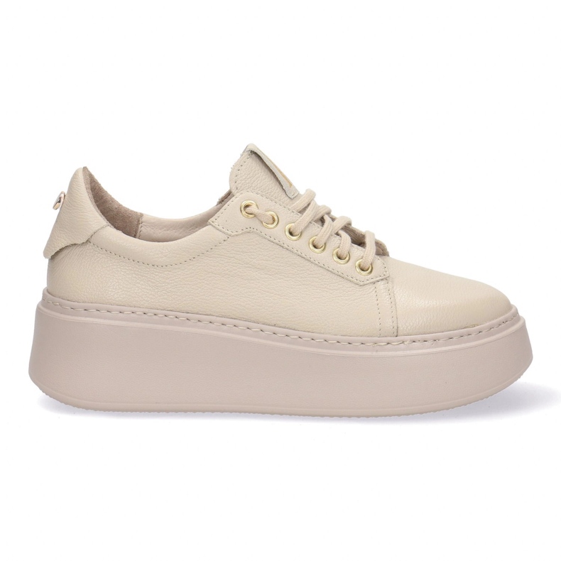 Zapatillas de cuero para mujeres en la plataforma Pollonus beige 5-1722-002
