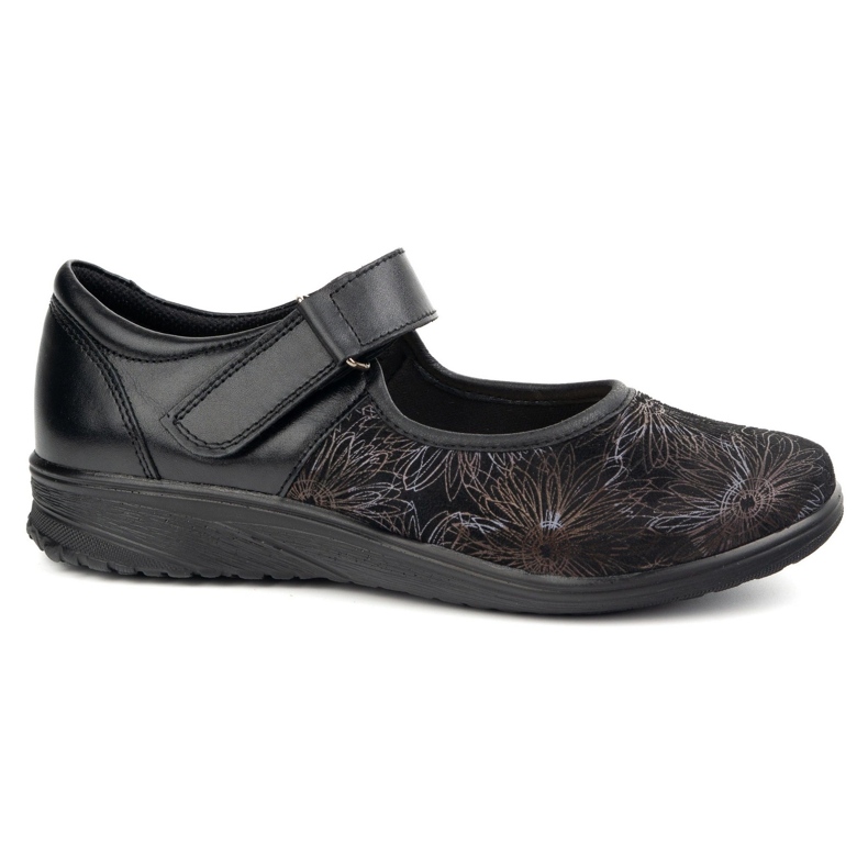 But-Bal Zapatos de velcro de cuero para mujeres con un patrón floral 696bb negro