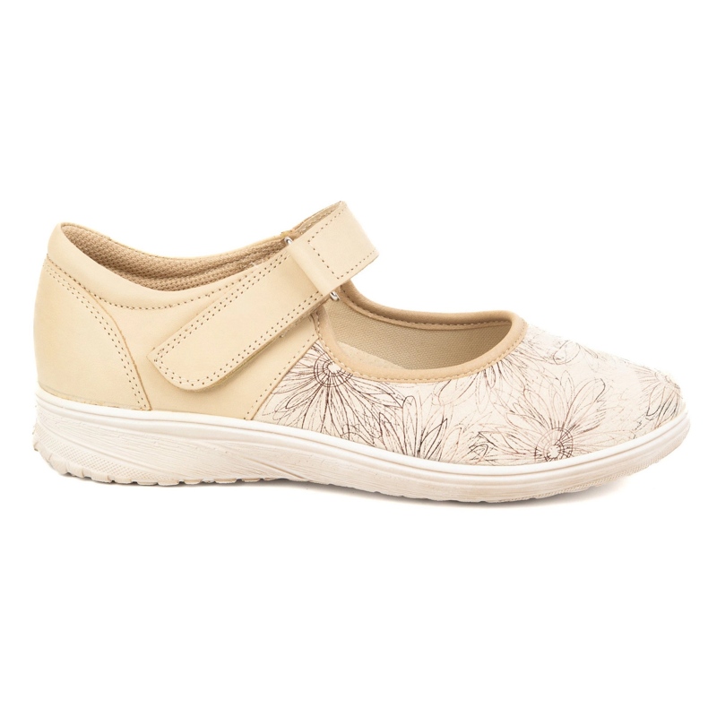 But-Bal Zapatos de velcro de cuero para mujeres con un patrón floral 696bb beige