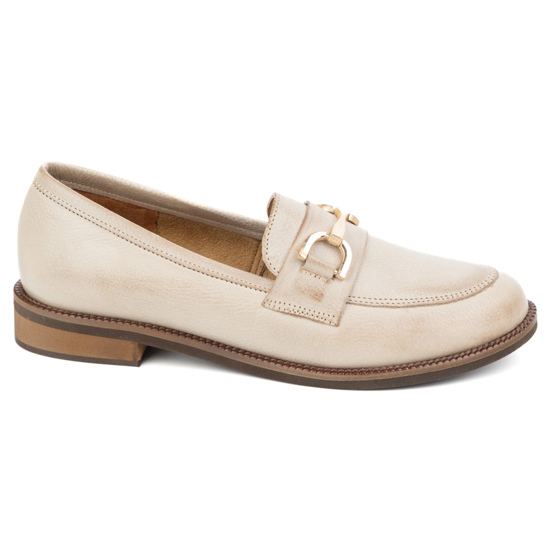 Exquisite Bombas de cuero para mujeres 1510Ex beige con un adorno