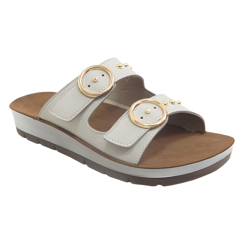 Zapatillas de cuero para mujeres de Befado 158D272 con diamantes de imitación beige