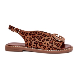 Sandalias planas con decoración estampado de leopardo marrón