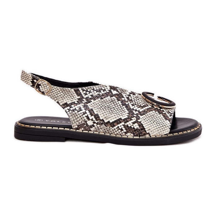 Sandalias planas con una decoración de serpiente Patrón de color marrón beige