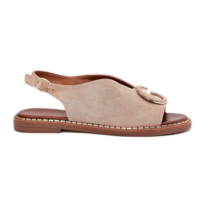 Sandalias de mujeres planas con decoración beige Sandalias de mujeres planas con decoración beige