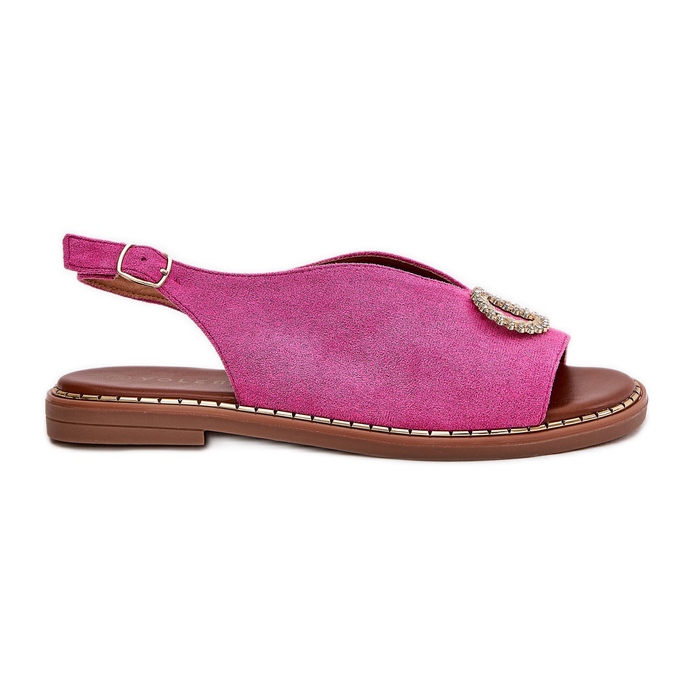 Sandalias para mujeres con rosa ecológico de cañón plano rosado
