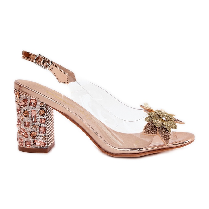 S.Barski Sandalias transparentes con flores en el talón decorado MR38-331 Oro rosa dorado