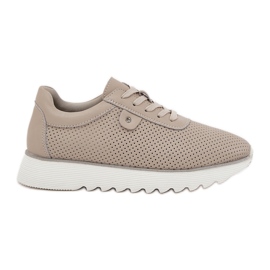 S.Barski Zapatos deportivos de cuero en la plataforma con brillo LR51-629 beige