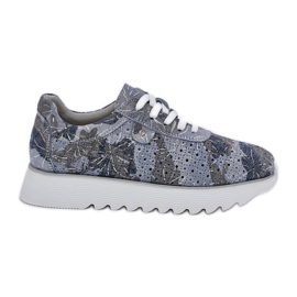 S.Barski Zapatos deportivos estampados de gamuza en una plataforma con D&amp;A LR51-635 GLITTER azul