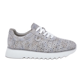 S.Barski Zapatos deportivos estampados de gamuza en una plataforma con D&amp;A LR51-635 Silver Glitter gris