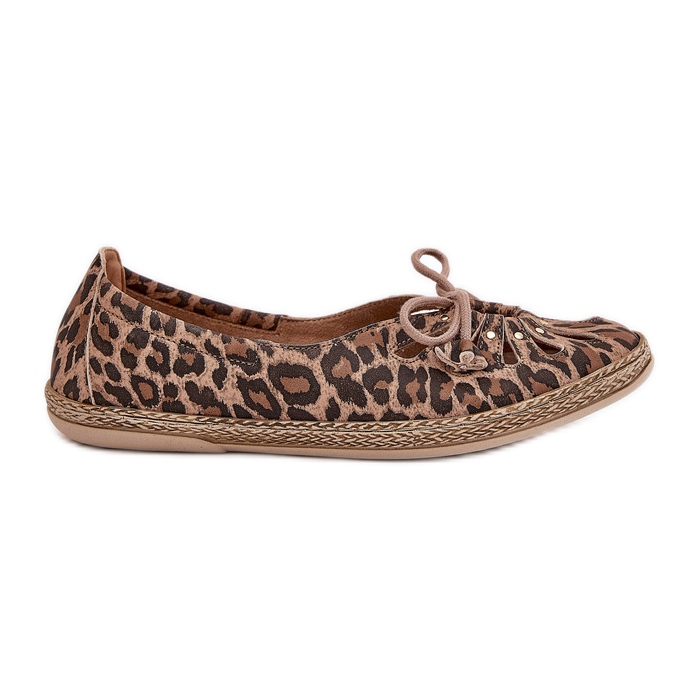 Zazoo Ballerinas de cuero natural leopardo estampado 10179 marrón