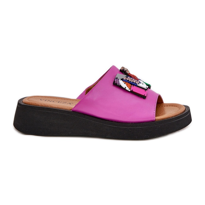 Vinceza Flip de cuero para mujeres con un adorno de fucsia rosado