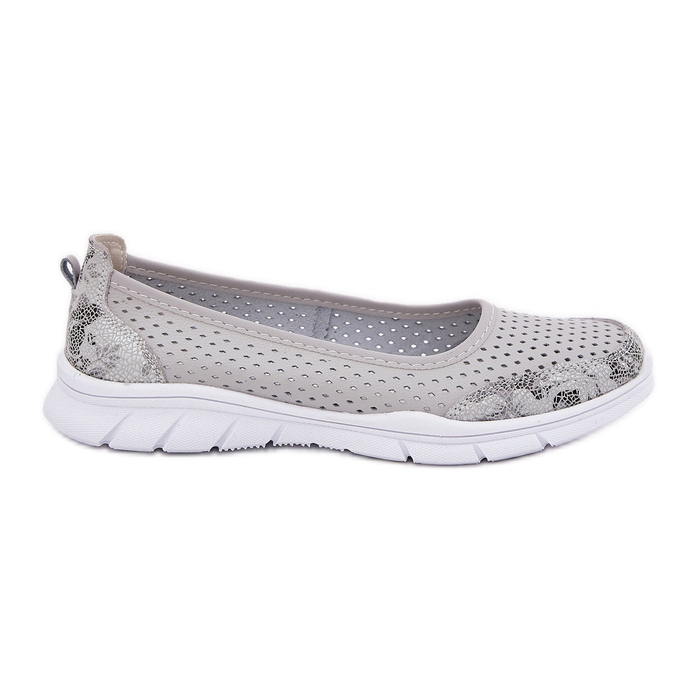 Cuero Openwork Vinceza Ballerinas 95323 Gray gris