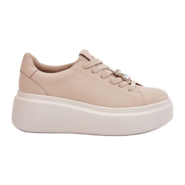 Zapatos deportivos de cuero para mujeres en la plataforma con Vinceza 39922 beige