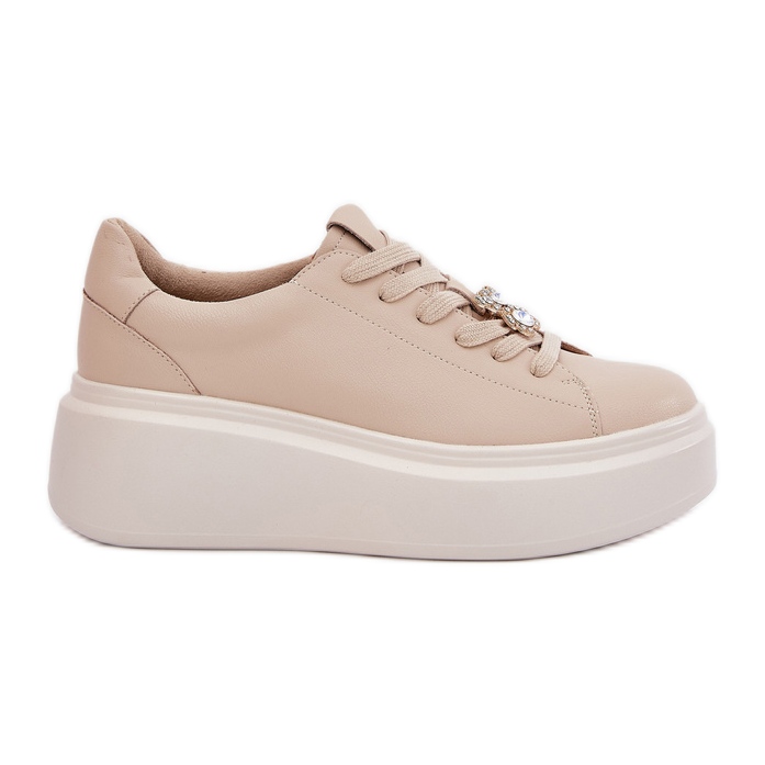 Zapatos deportivos de cuero para mujeres en la plataforma con Vinceza 39922 beige