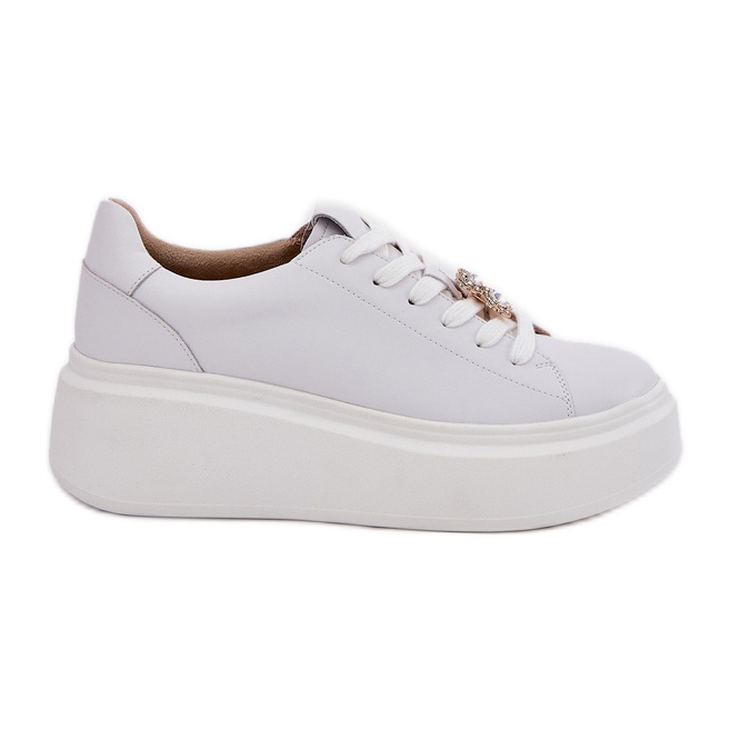 Zapatos deportivos de cuero para mujeres en la plataforma con Vinceza 39922 White blanco