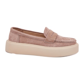 Moccasines de gamuza para mujeres en la plataforma beige Vinceza 79535