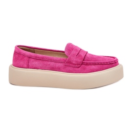 Moccasines de gamuza para mujeres en la plataforma Vinceza 79535 Fuksja rosado