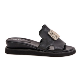 Jezzi Flip Flip Flip Flip en cuña de cuero anchoico con decoración negra negro