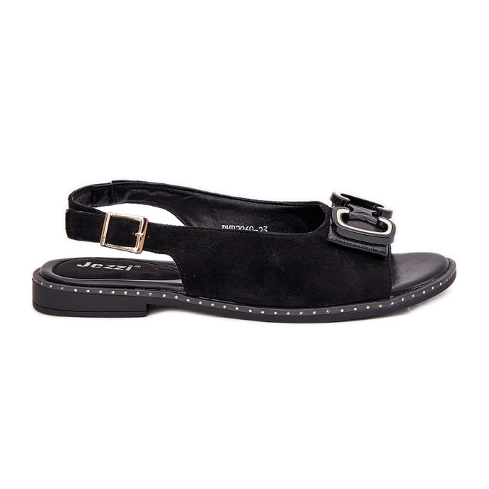 Jezzi Sandalias planas con decoración Eco Suede Negro Jezzi Sandalias planas con decoración Eco Suede Negro