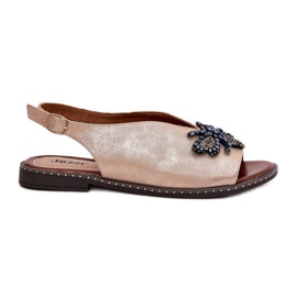 Jezzi Sandalias de mujeres brillantes con decoración de oro rosa plano rosado Jezzi Sandalias de mujeres brillantes con decoración de oro rosa plano rosado