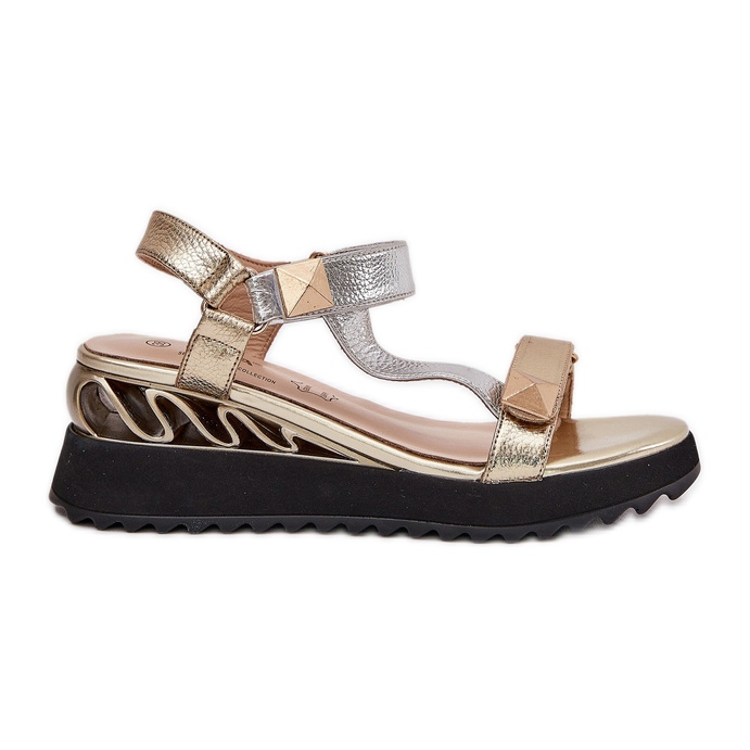 S.Barski Sandalias de cuero para mujeres CR51-135 de oro y plata dorado