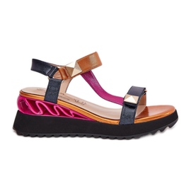 S.Barski Sandalias de cuero para mujeres CR51-135 Navy azul